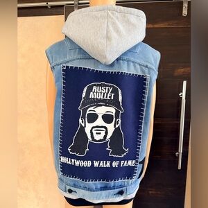 Upcycled Ring Of Fire Rusty Mullet Hooded Denim Vest Size L